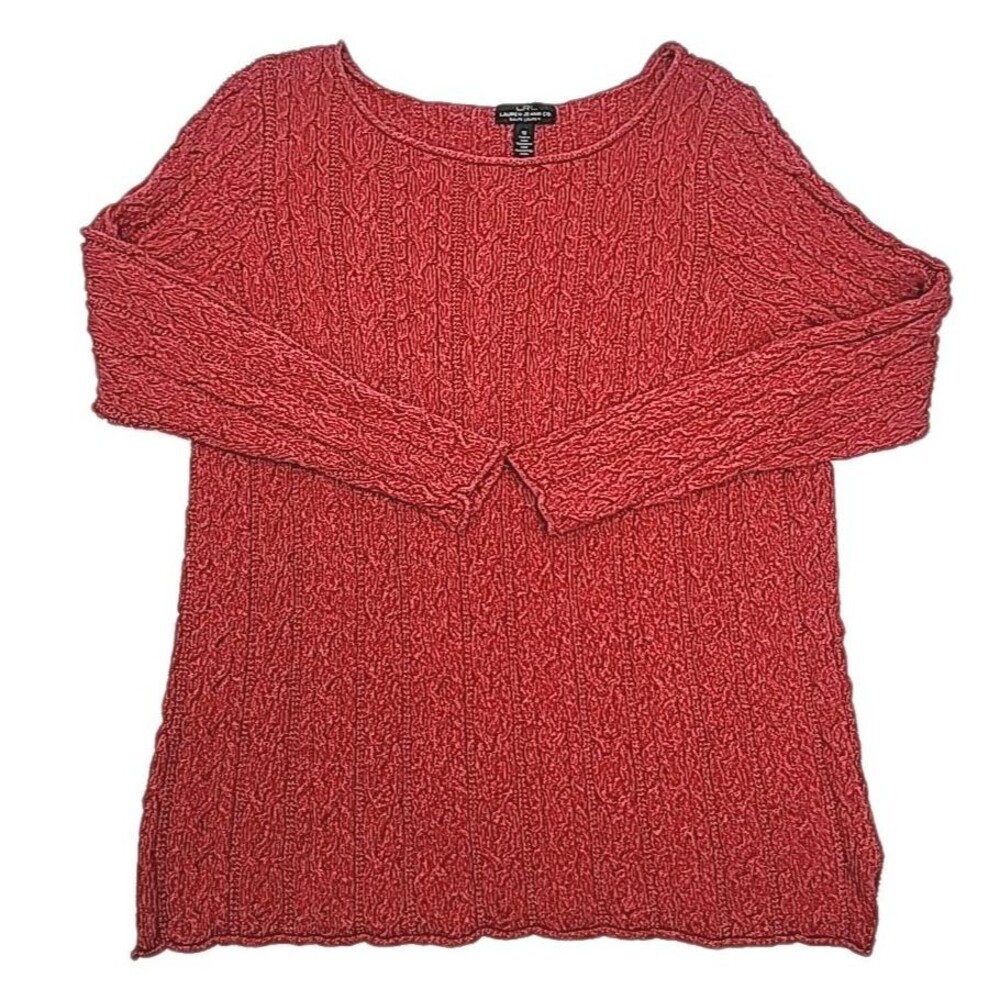 Ralph Lauren Sweater Cable Knit Red Cotton Plus Sz 1X Women Shirt Boat Neck Top